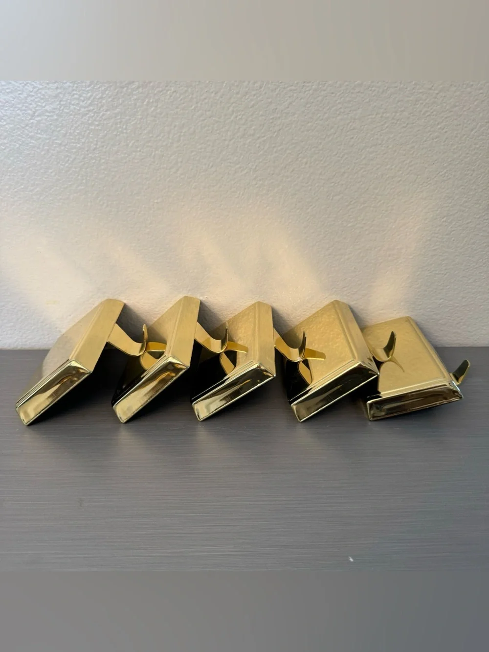Set of 5 Gold Metal Stocking Holders / Hangers – New